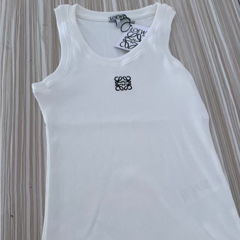 LOEWE Timeless White Ribbed Tank with Anagram Detail